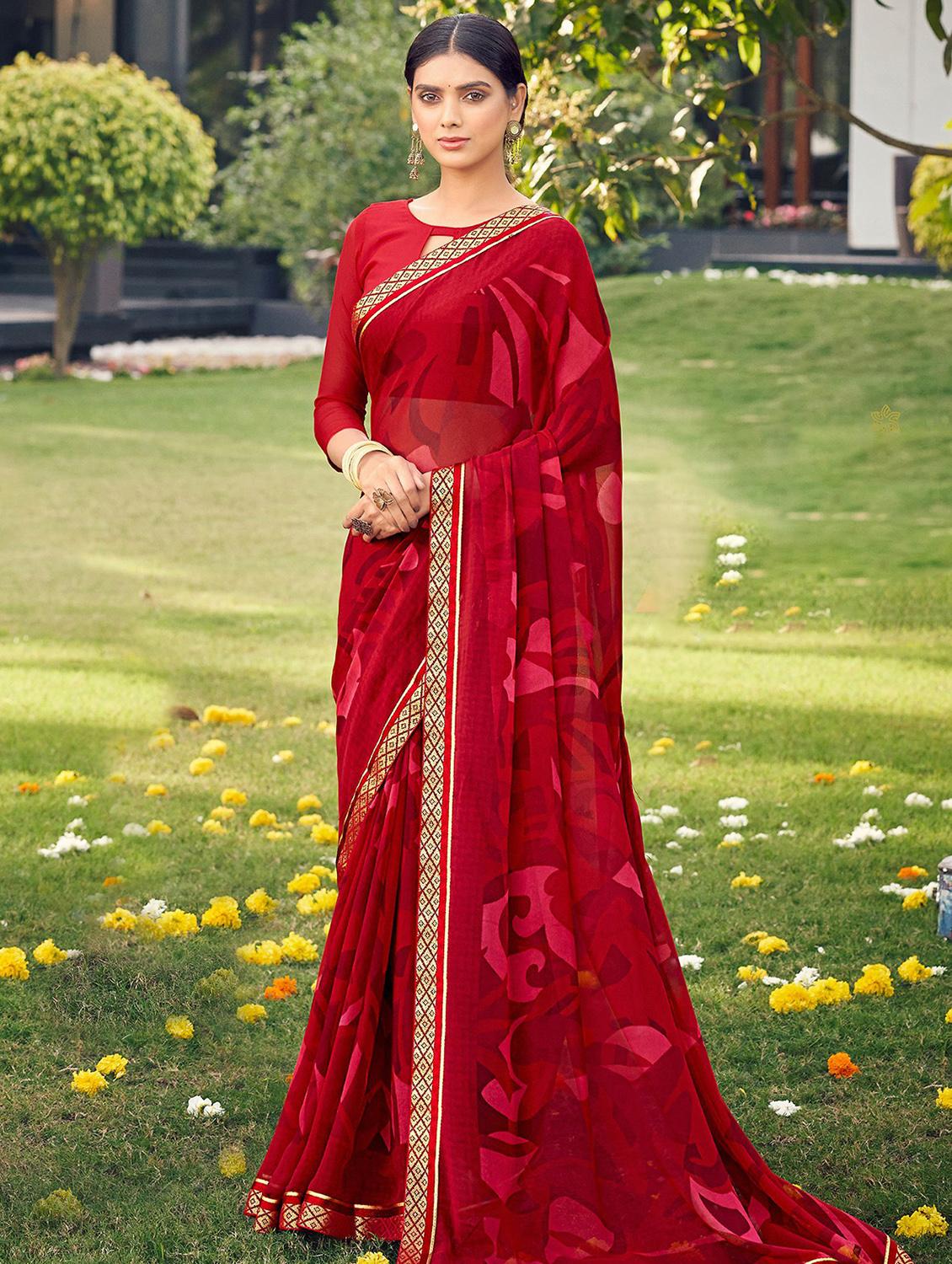red printed saree with blouse