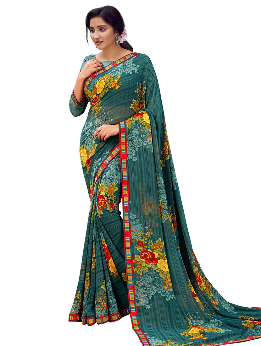 floral printed saree with blouse - 18371438 - Standard Image - 1