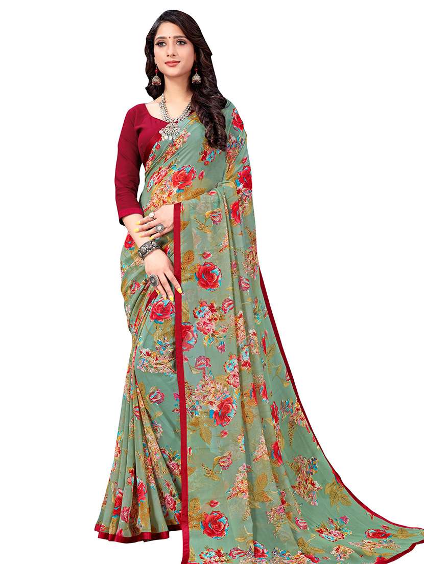 floral printed saree with blouse - 18371513 - Standard Image - 1