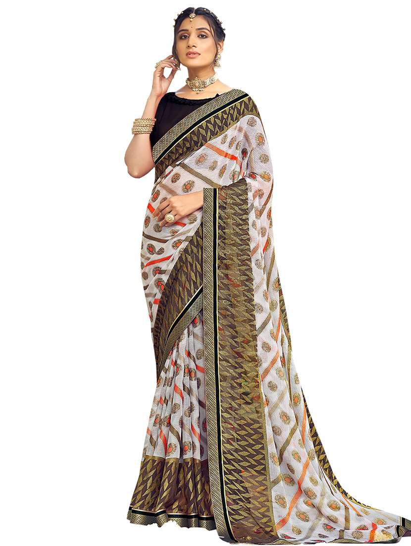 Bordered Printed Saree With Blouse - 18371525 -  Standard Image - 1