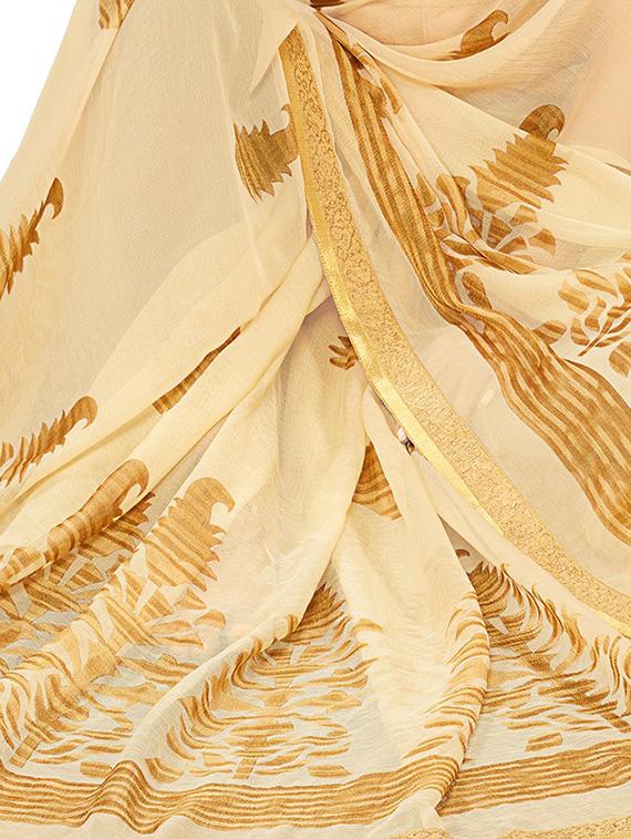 off white printed saree with blouse - 18371526 - Standard Image - 1