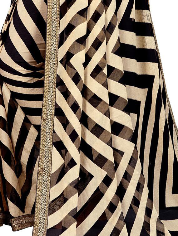 striped printed saree with blouse - 18371530 - Standard Image - 4