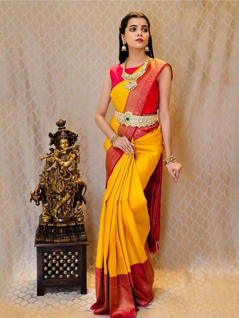 women's self design orange colored saree with blouse