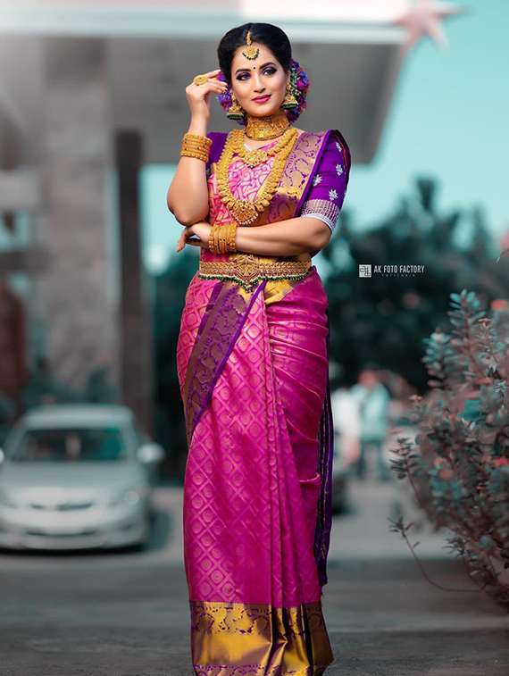 pink banarasi saree with blouse