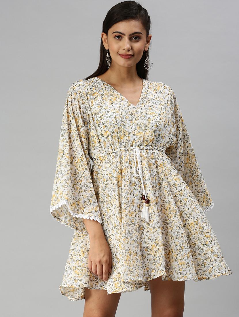 womens floral print bell sleeves fit & flare dress - 18372153 -  Zoom Image - 0