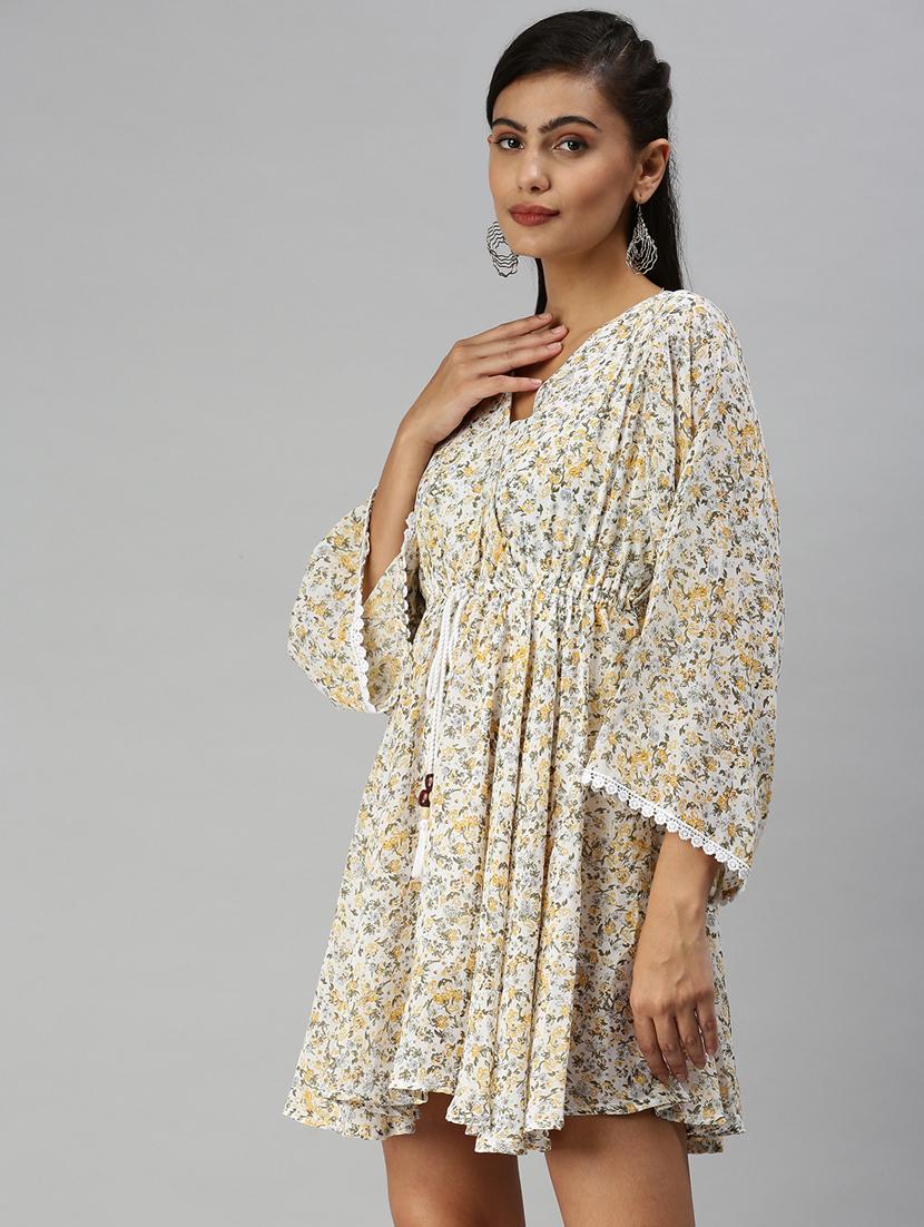 womens floral print bell sleeves fit & flare dress - 18372153 -  Standard Image - 1