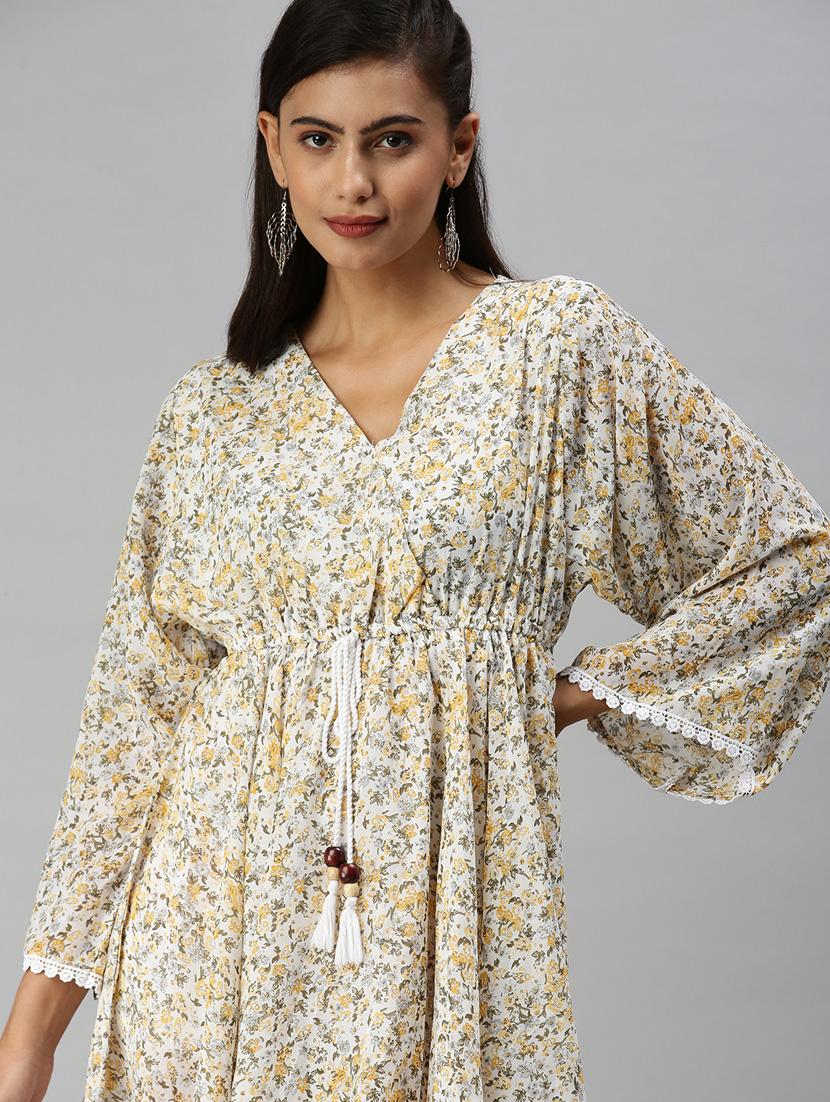 womens floral print bell sleeves fit & flare dress - 18372153 - Standard Image - 4