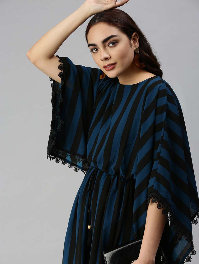 women striped batwing sleeves dress - 18372173 - Standard Image - 4