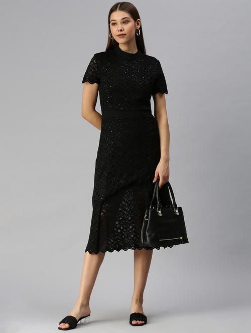 short sleeved embellished fit & flare dress - 18372193 - Standard Image - 0