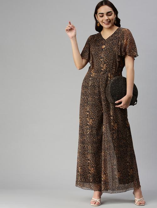 v-neck animal print full leg jumpsuit - 18372218 -  Standard Image - 0