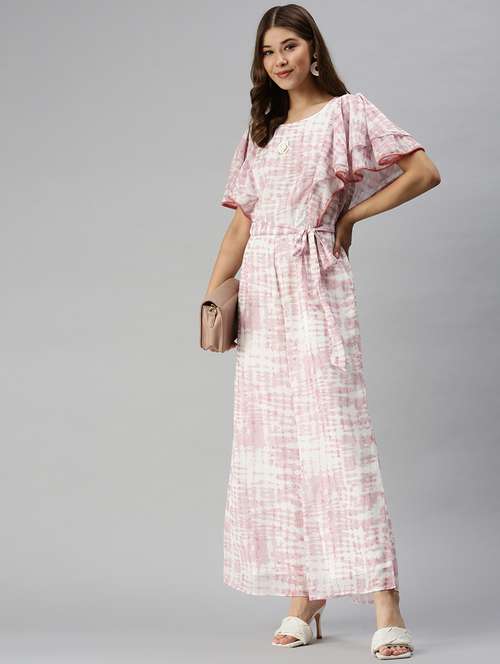 v-neck printed full leg jumpsuit - 18372222 -  Standard Image - 0