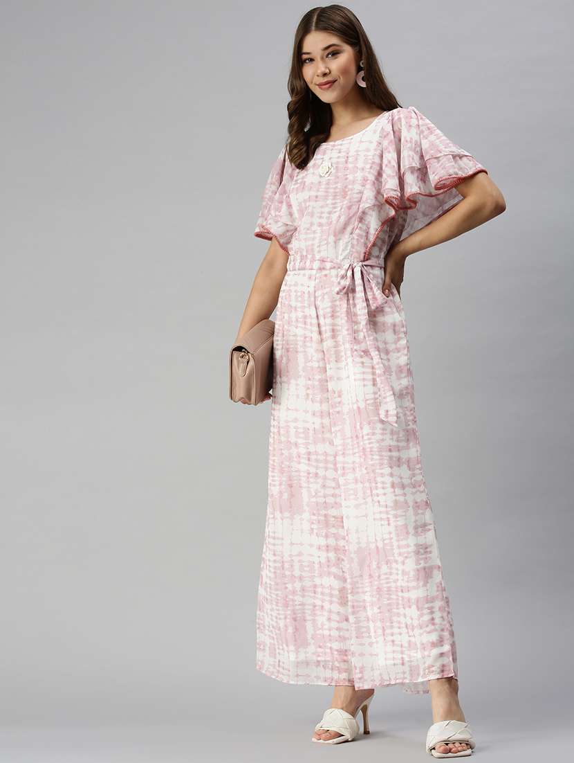 v-neck printed full leg jumpsuit - 18372222 -  Zoom Image - 0