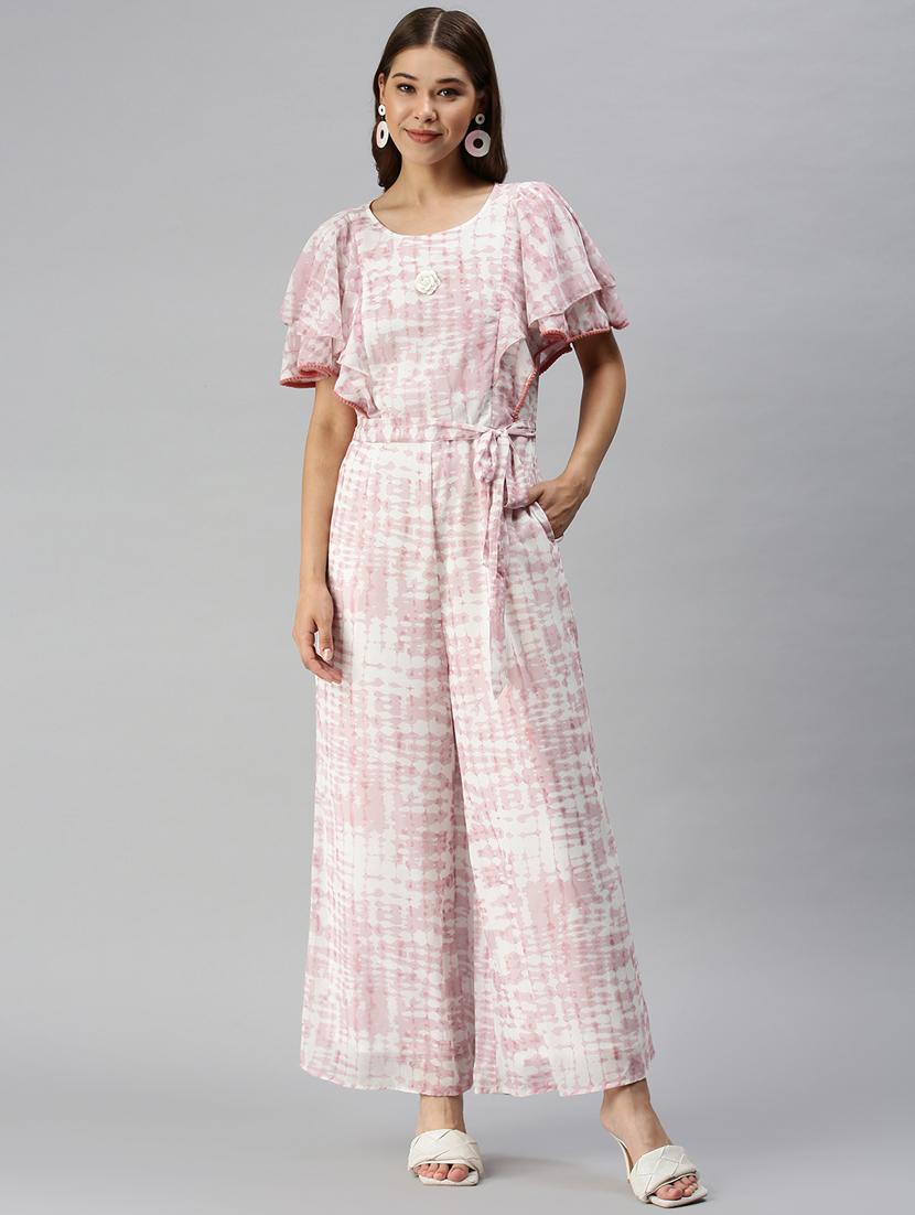 v-neck printed full leg jumpsuit - 18372222 - Standard Image - 1