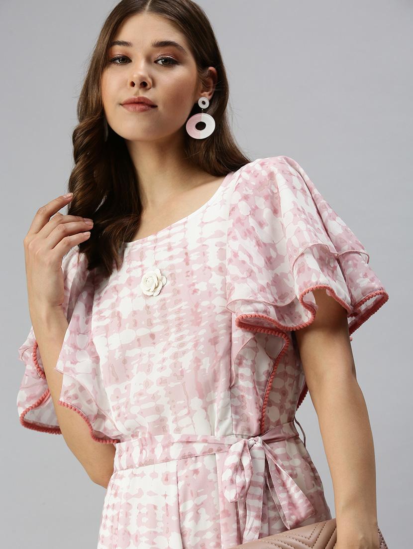 v-neck printed full leg jumpsuit - 18372222 - Standard Image - 4