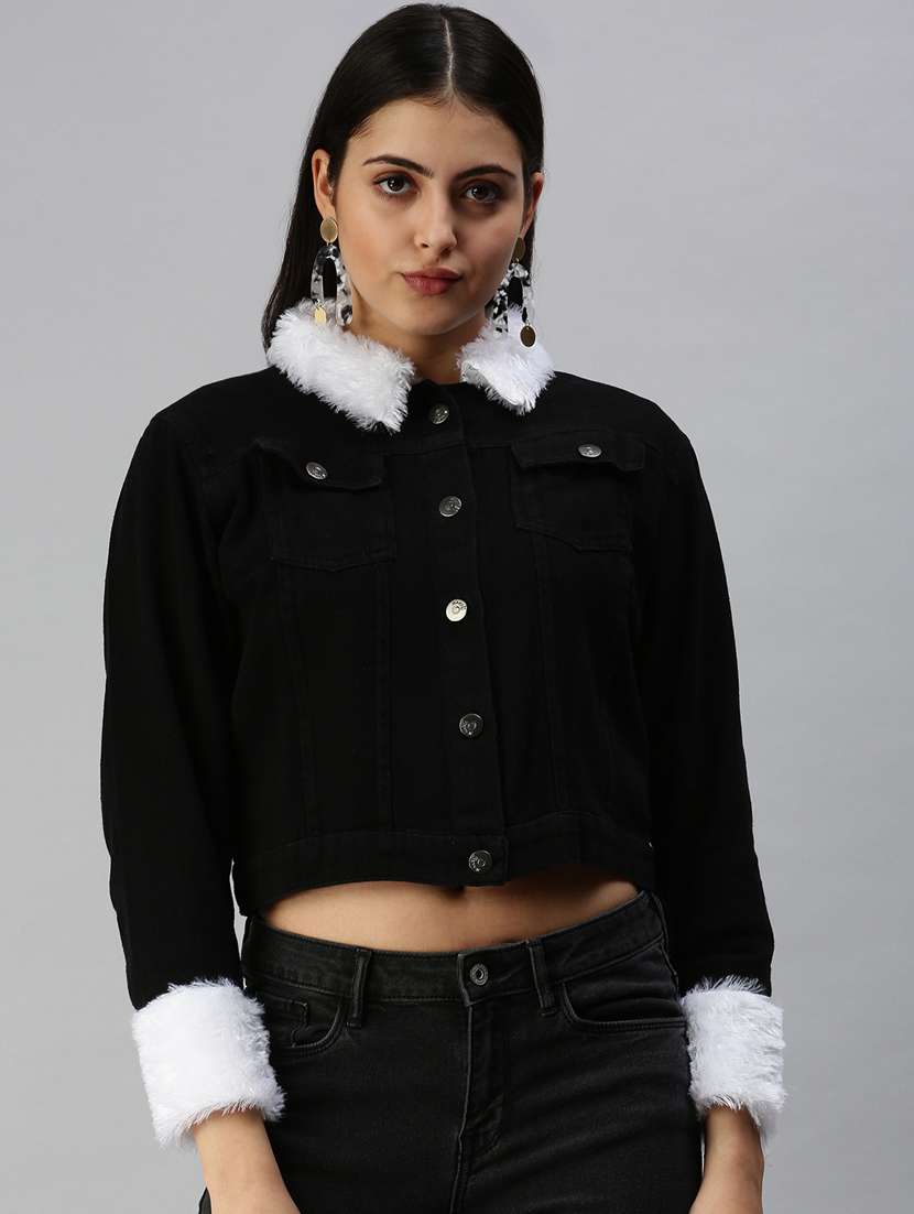 fur embellished denim jacket