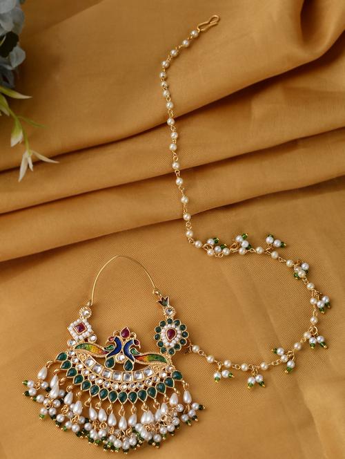 gold plated jhalar rajputi nath nosering - 18372275 - Standard Image - 0