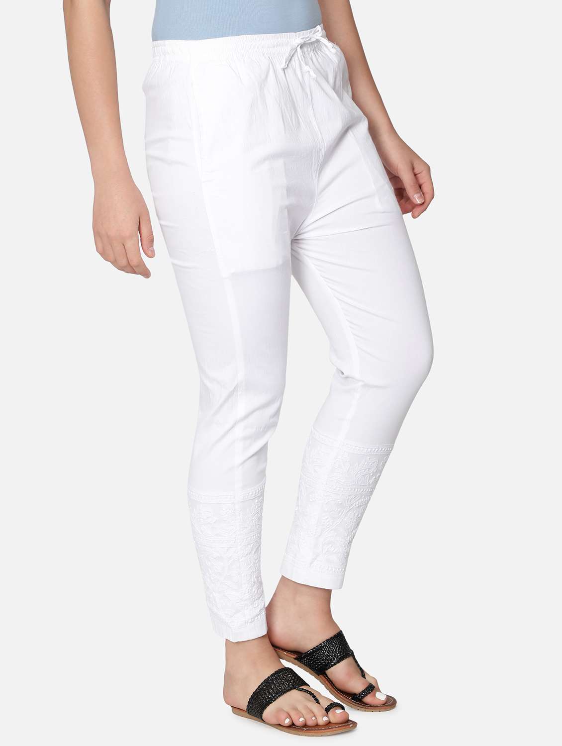 white solid straight pant - 18372290 - Standard Image - 1