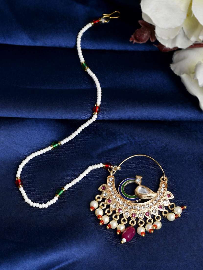 multi colored brass naath nose pin