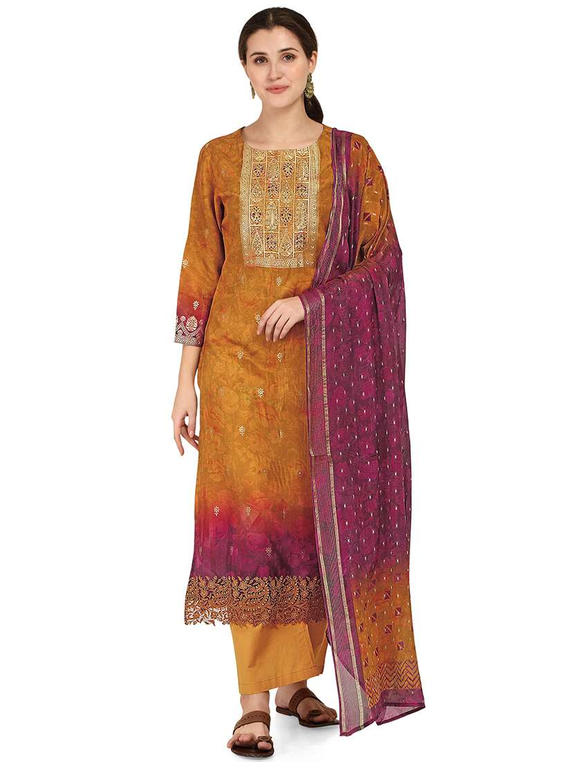 yellow silk unstitched suit