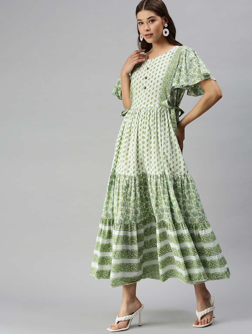 flared sleeved printed tiered ethnic dress - 18372802 -  Standard Image - 1