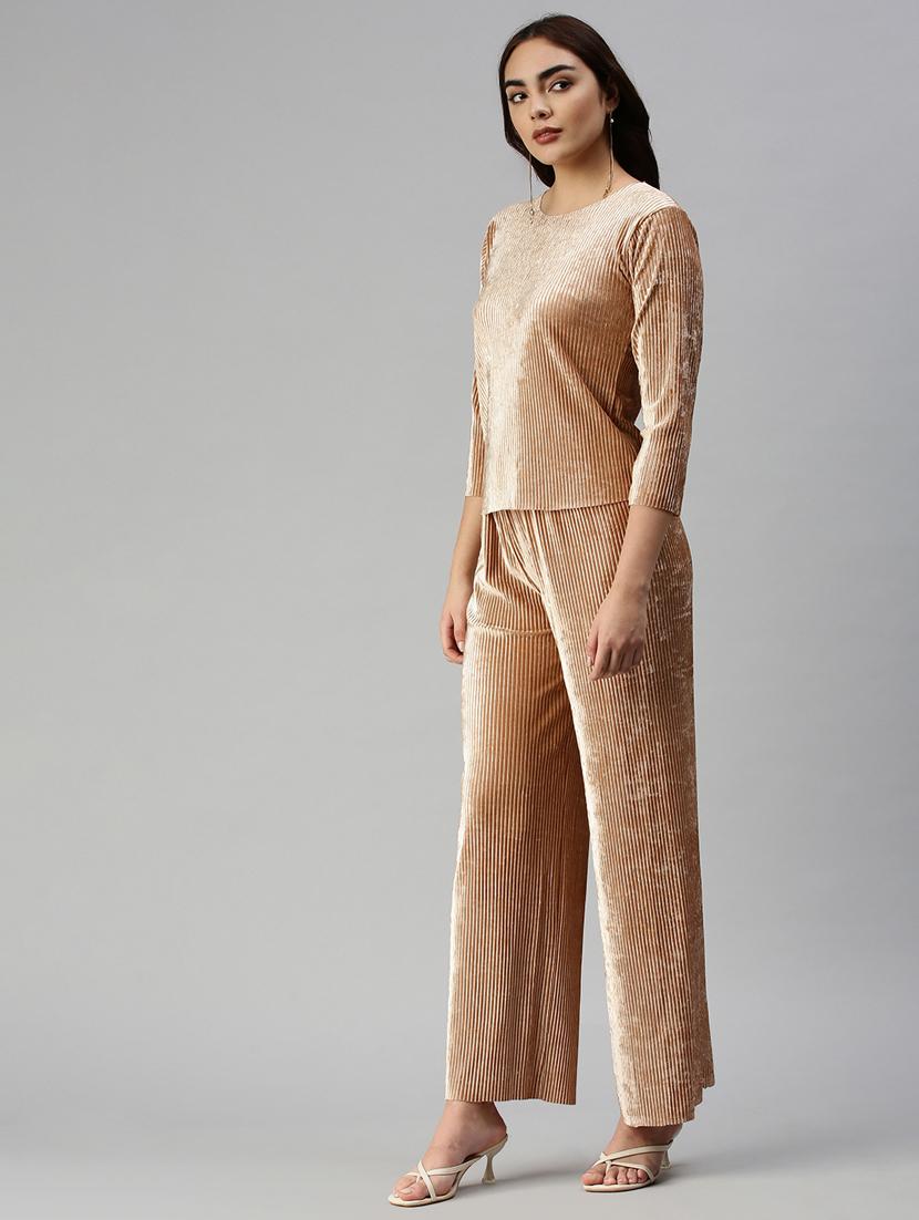 round neck solid top with palazzo set - 18372835 - Standard Image - 1