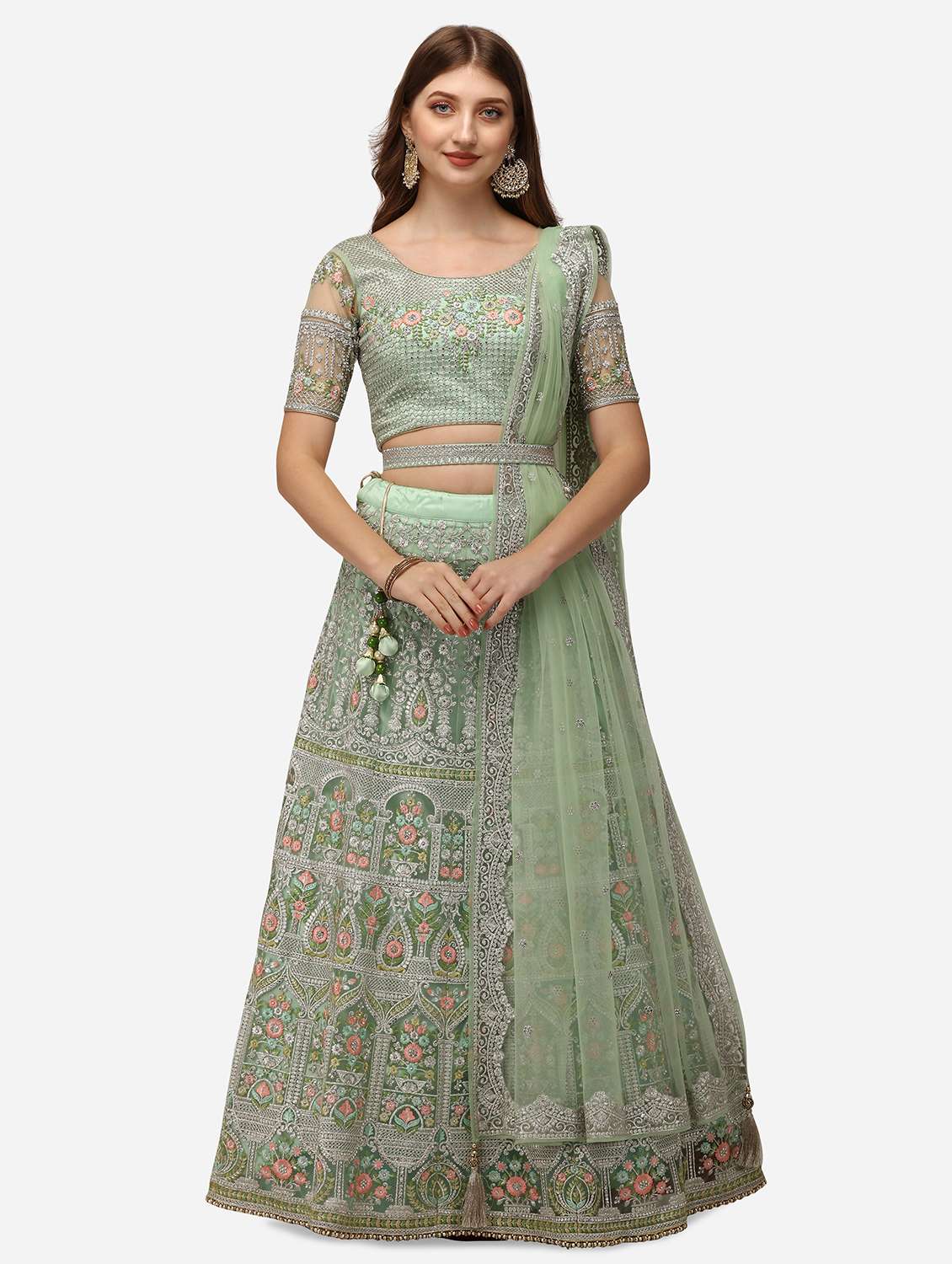 green net flared lehenga
