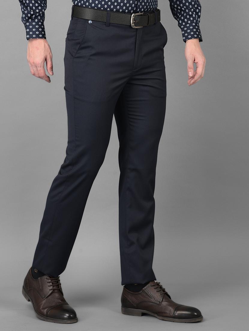 navy blue solid formal trouser - 18373017 - Standard Image - 1
