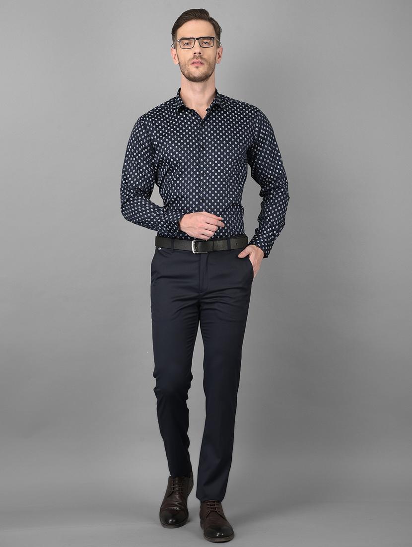 navy blue solid formal trouser - 18373017 - Standard Image - 4