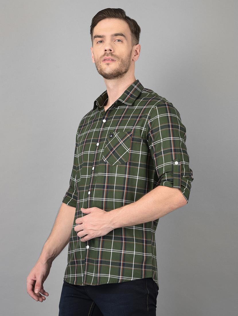 olive-green checkered casual shirt - 18373022 -  Standard Image - 1