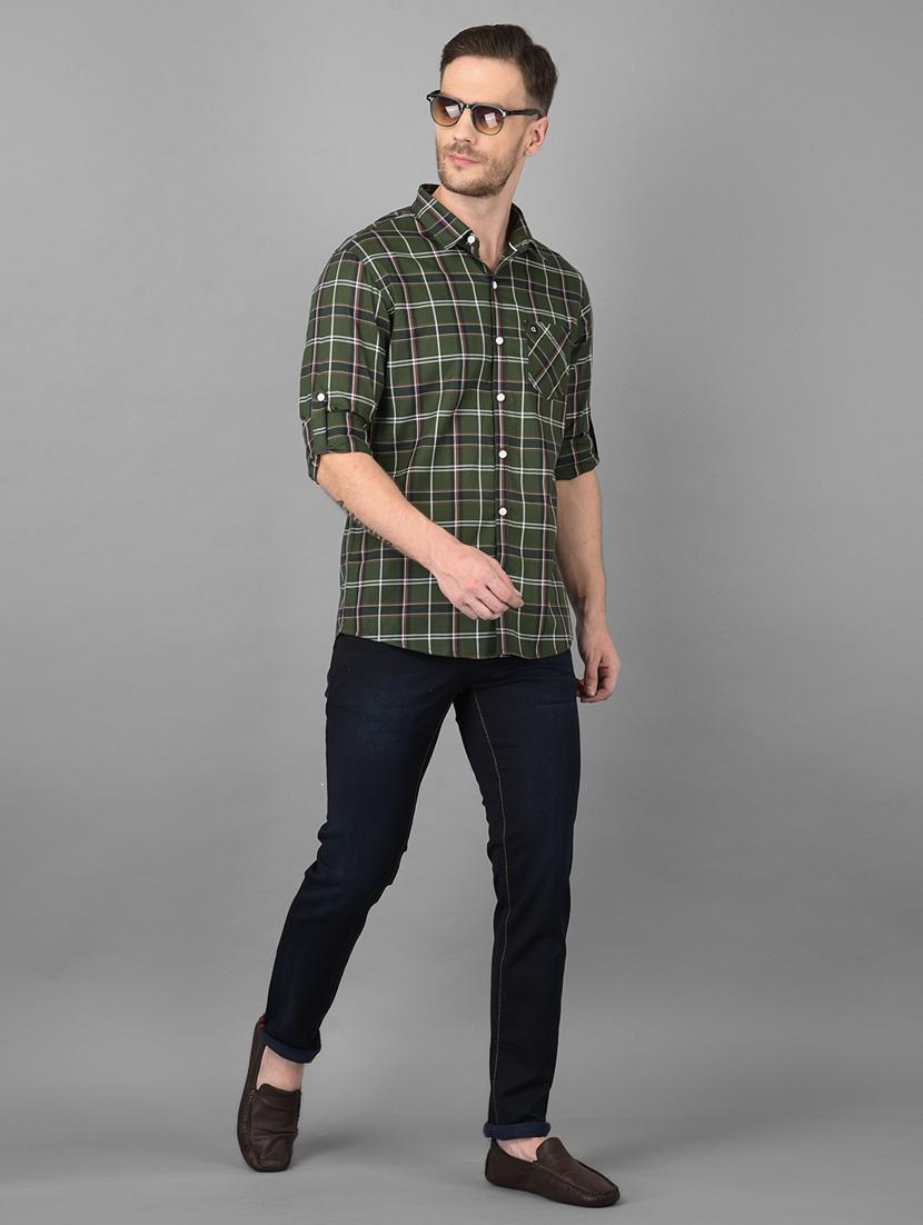 olive-green checkered casual shirt - 18373022 - Standard Image - 4