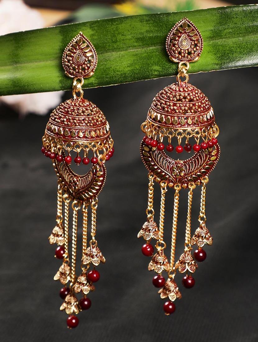 gold brass jhumka earring - 18373256 - Standard Image - 1