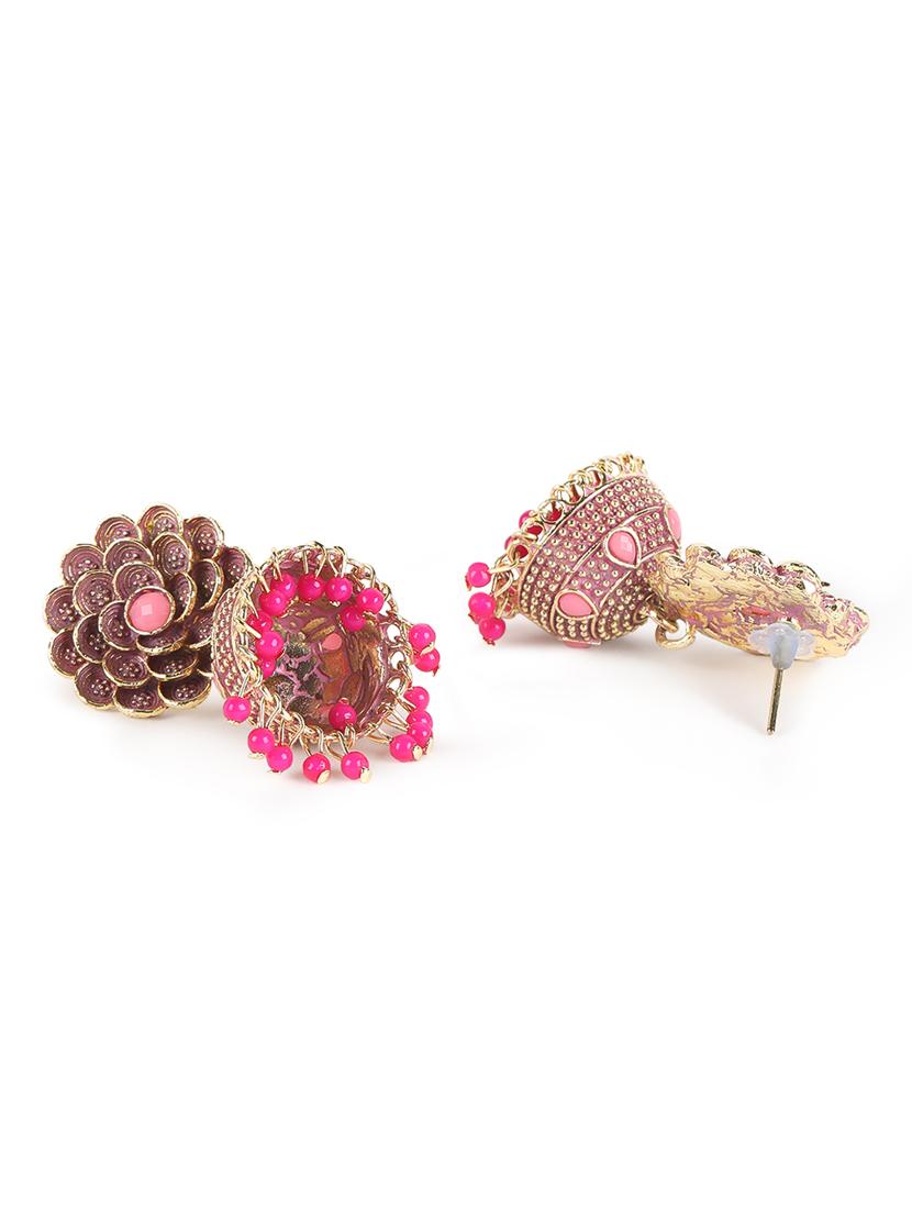 pink brass jhumka earring - 18373257 - Standard Image - 1