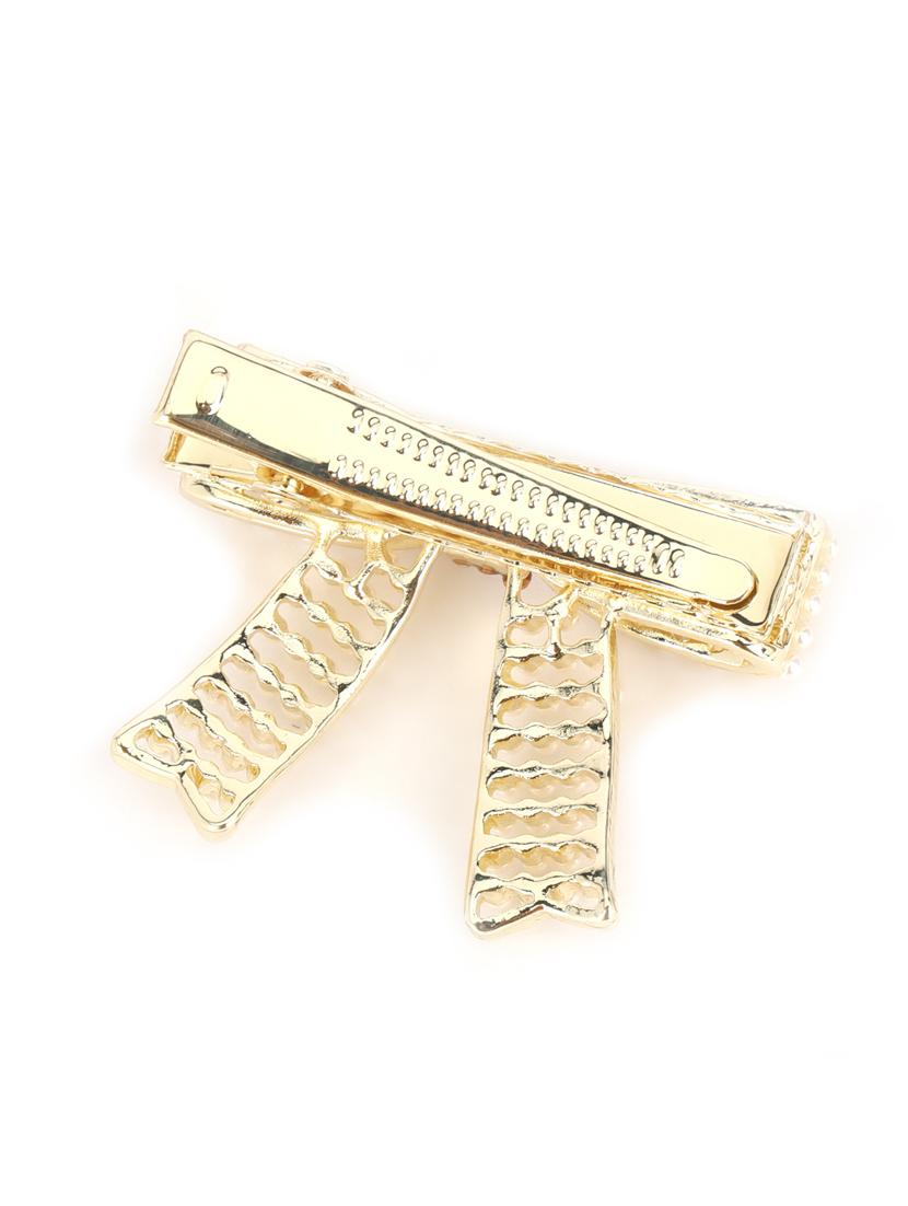 set of 2 cream colored pearl studded & crystal floral shape hair clip - 18373292 - Standard Image - 1
