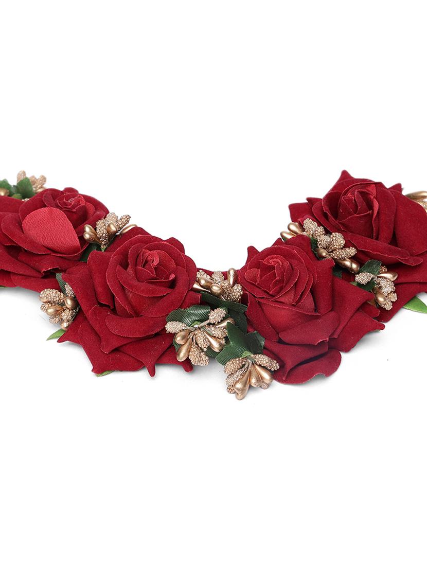 artificial red rose flower handcrafted fabric gajra/hair bun accessories - 18373296 - Standard Image - 1