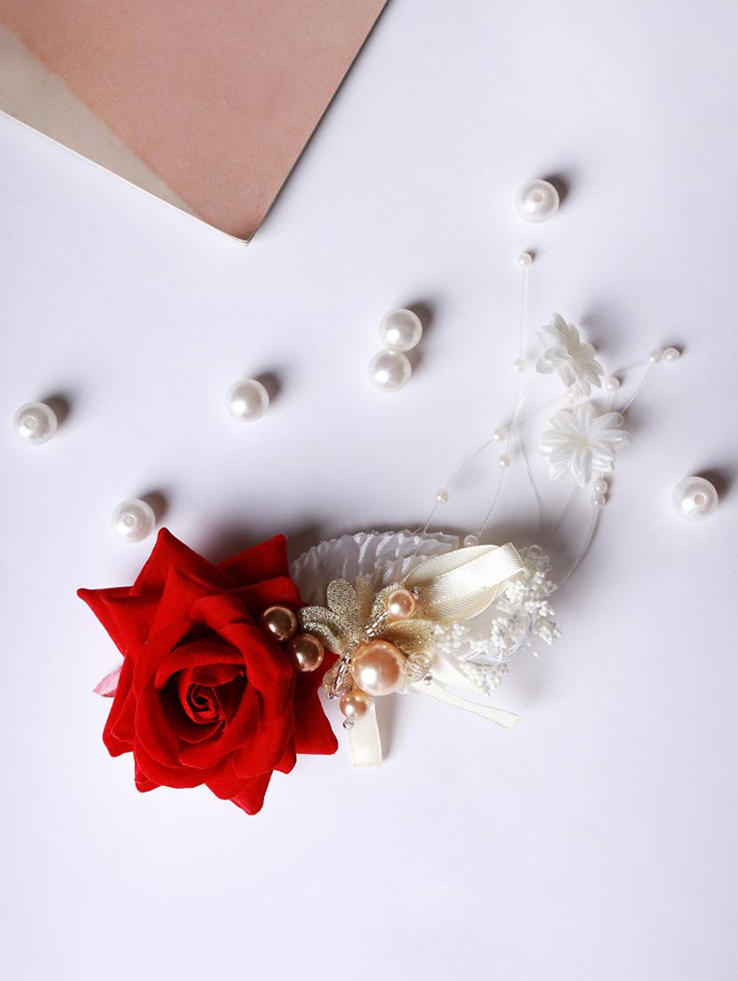 red rose & golden pearls handcrafted alligator side hair clip - 18373300 - Standard Image - 1