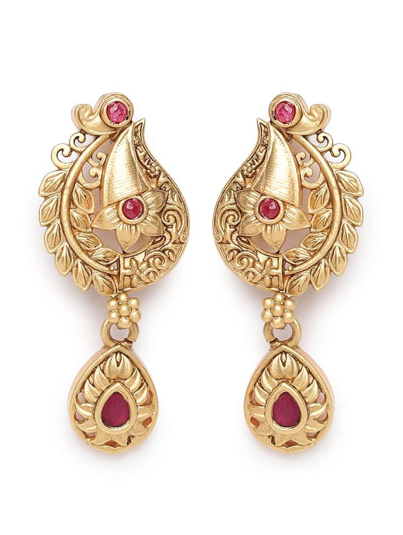 gold-plated maroon studded handcrafted set - 18373356 -  Standard Image - 4
