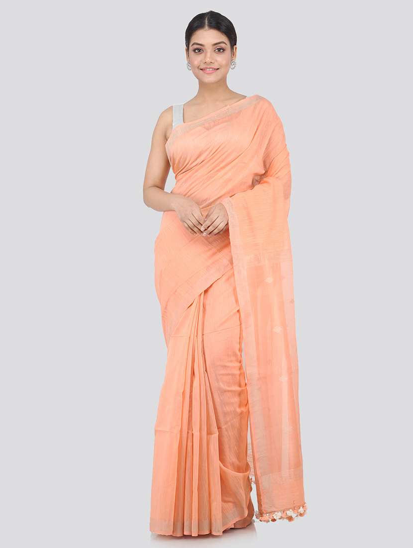 peach cotton handloom saree with blouse