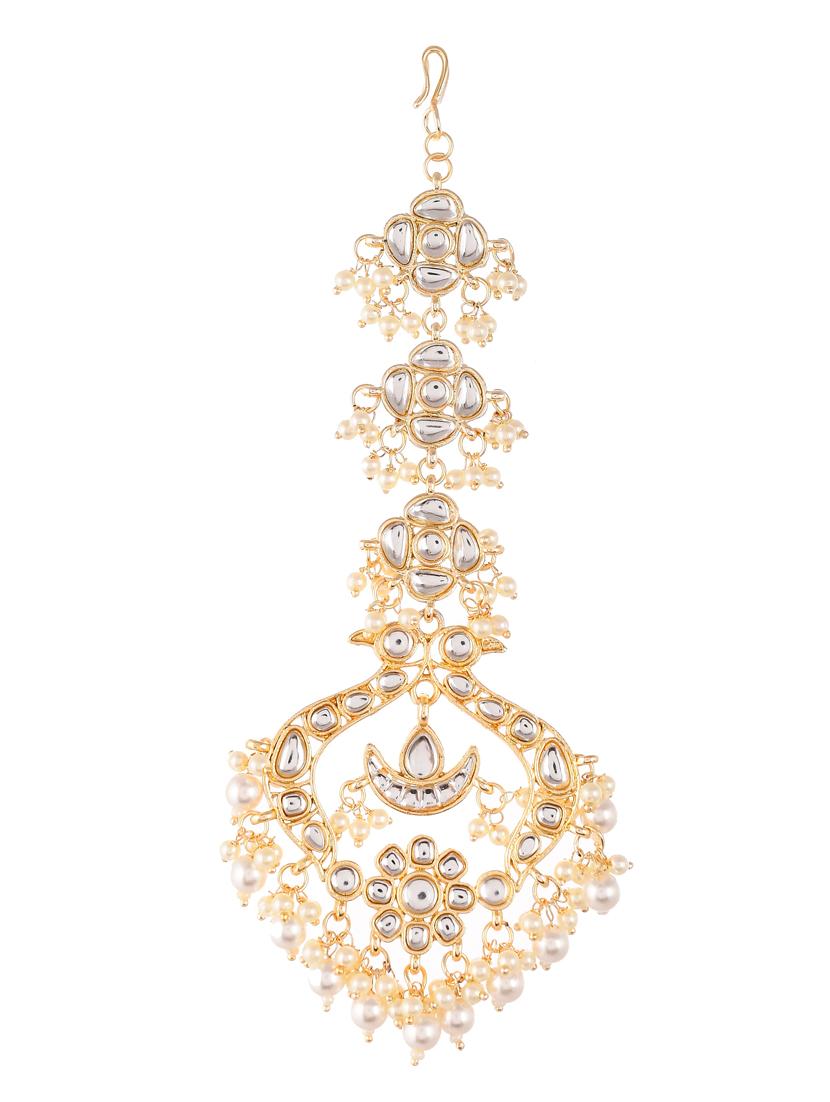 gold tone stone studded maang teeka - 18373749 - Standard Image - 1