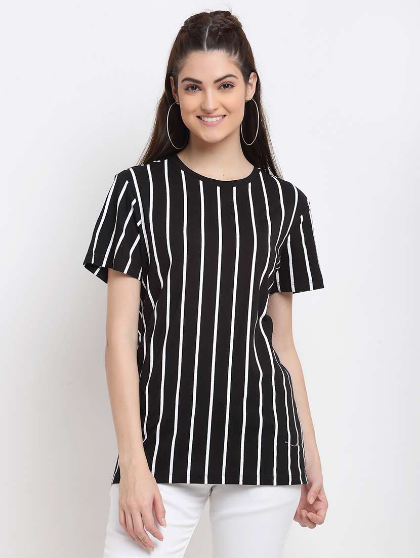 women's striped round neck t-shirt