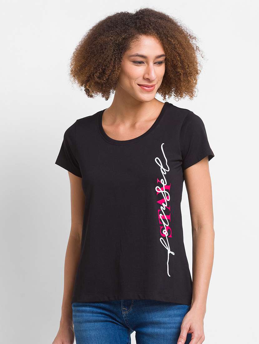 women's placement print round neck t-shirt