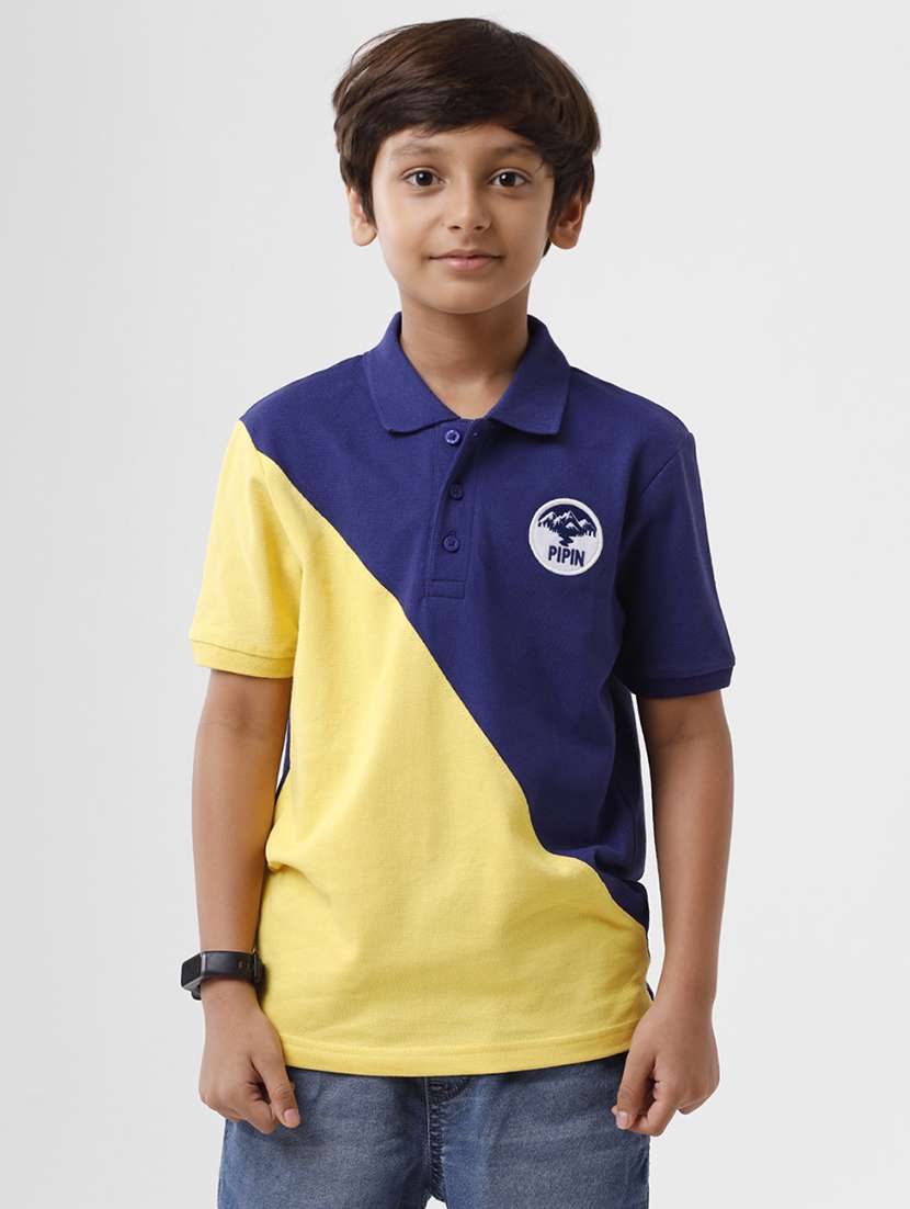 navy blue color block regular tee