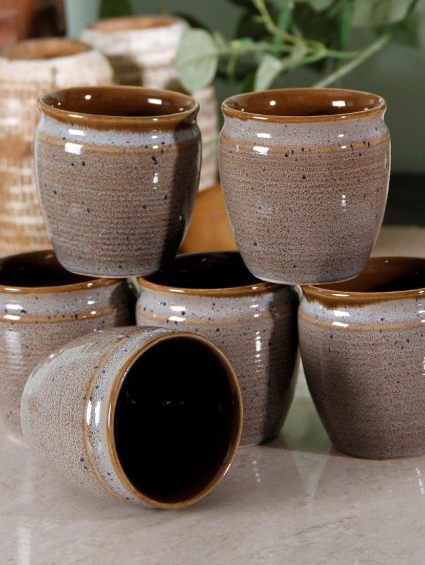 unravel india studio pottery grey and brown kulhad(set of 6) - 18376728 - Standard Image - 1