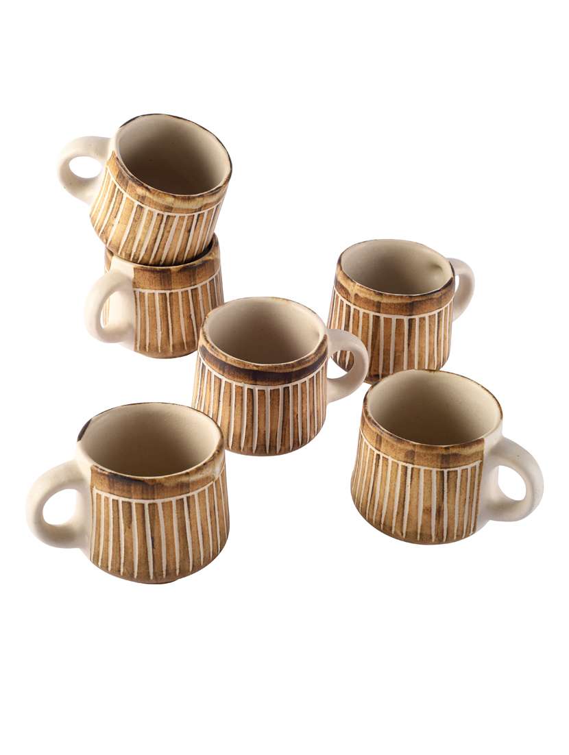 unravel india ceramic rustic handpainted tea/coffee mug(set of 6)