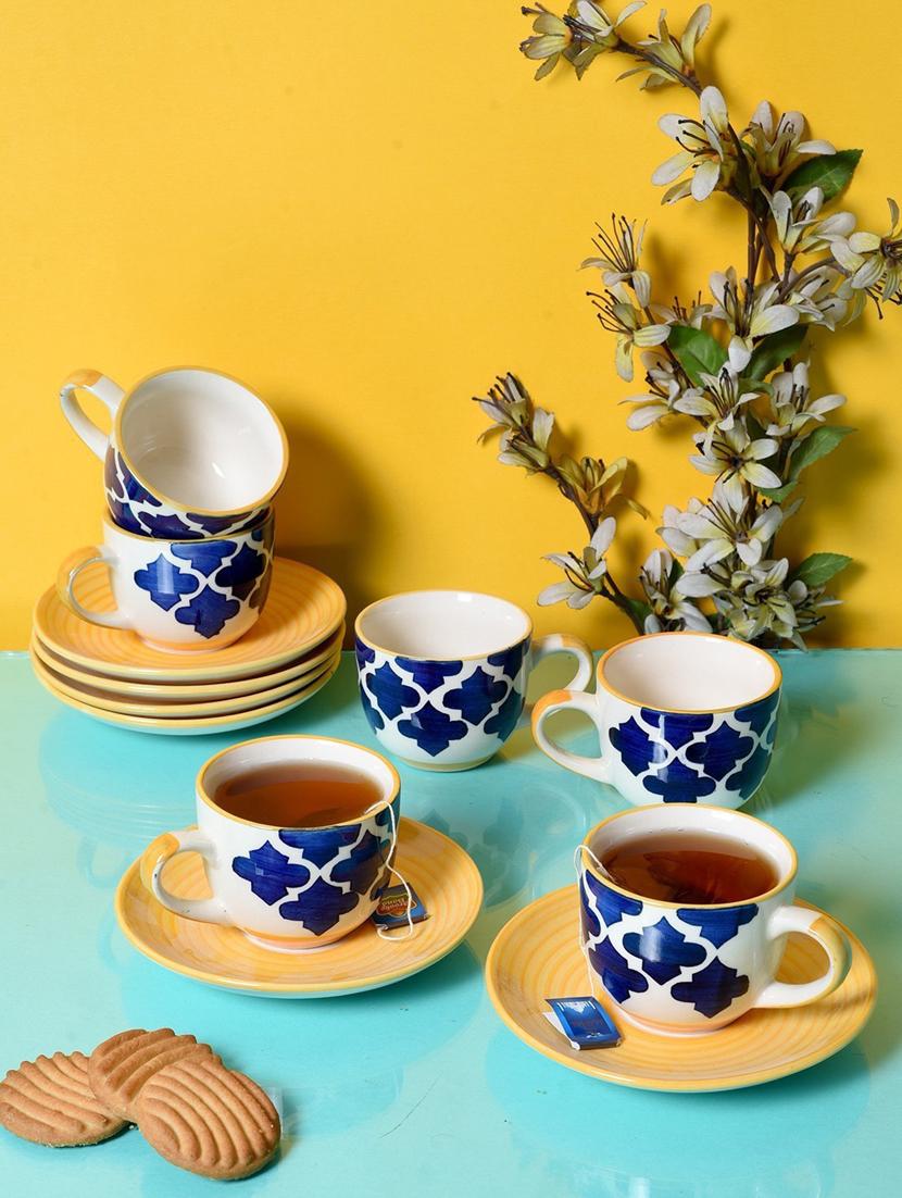 unravel india moroccan handpainted ceramic cup saucer(set of 6)