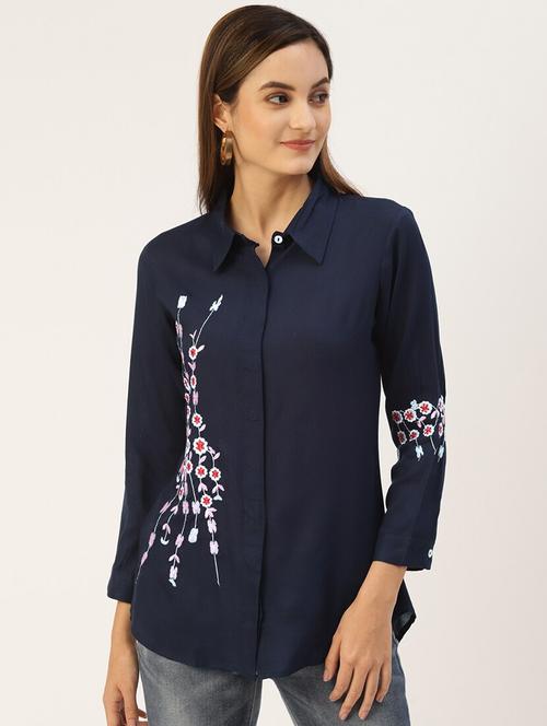 navy-blue embroidered long sleeve shirt - 18376958 -  Standard Image - 0