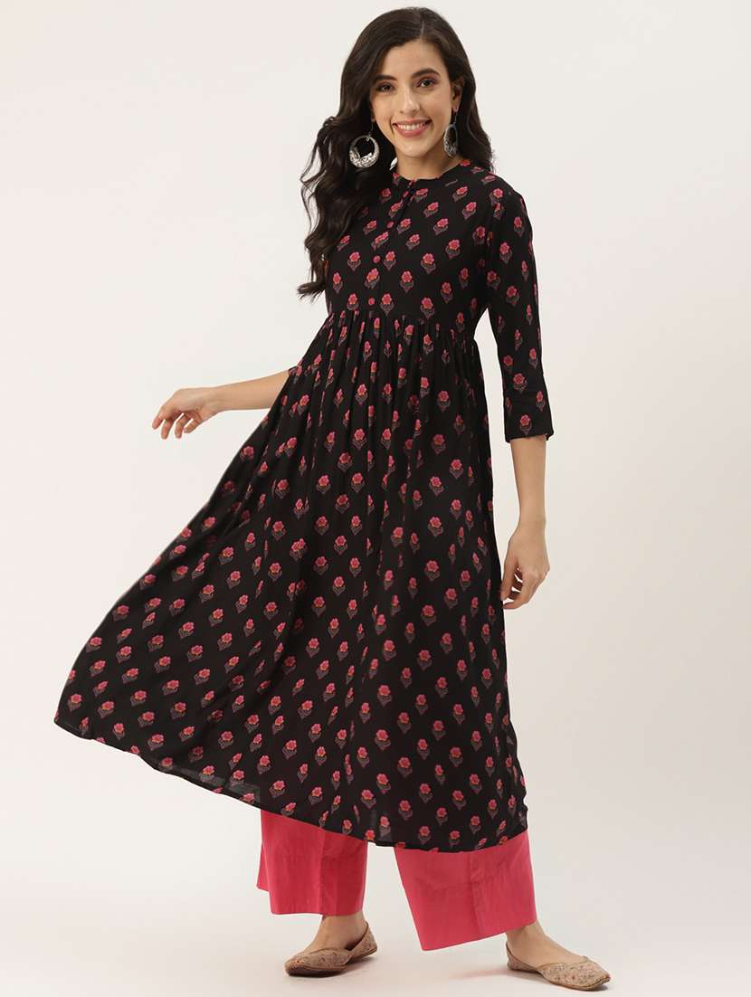 black rayon flared kurta