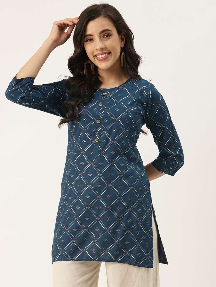 blue printed straight kurti - 18376992 - Zoom Image - 0