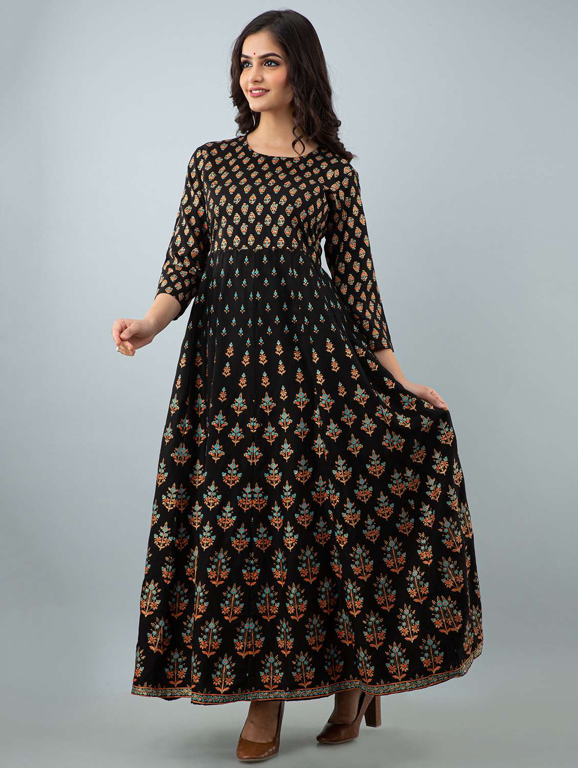 black rayon anarkali kurta - 18377006 -  Standard Image - 1
