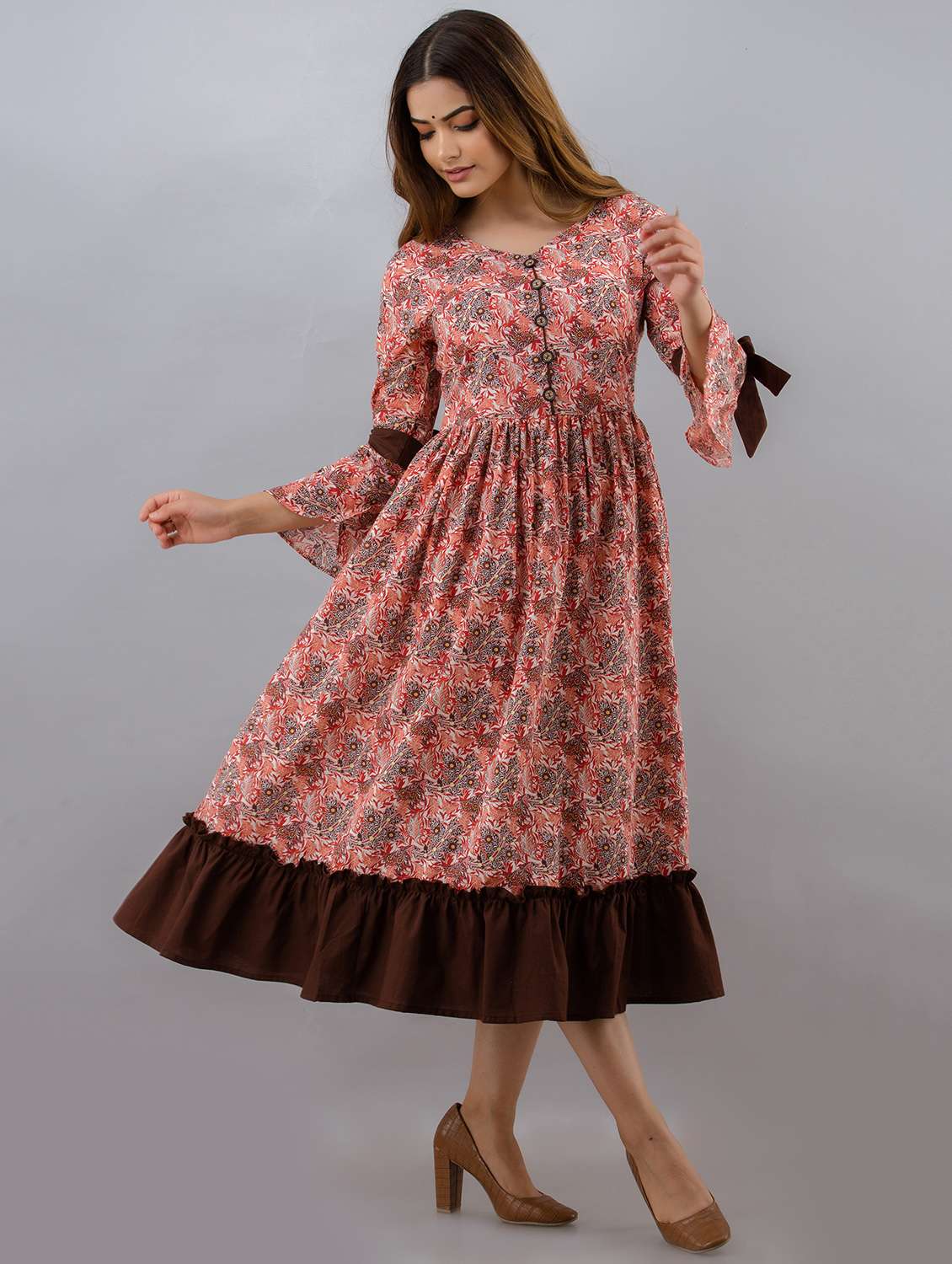 Multi Colored Cotton Flared Kurta - 18377008 -  Standard Image - 1