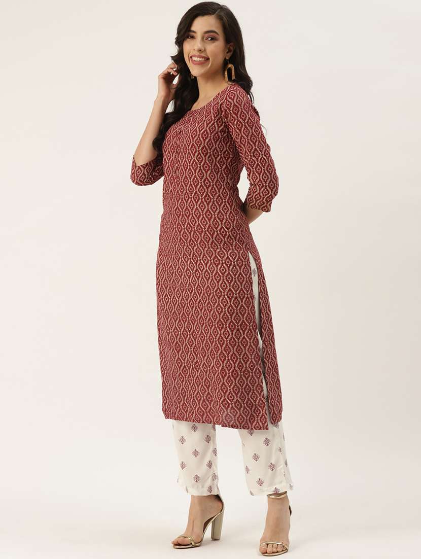 burgundy rayon kurta palazzo set - 18377026 - Standard Image - 1